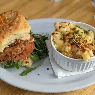 Koko Chicken Biscuit with a side of Mac n Cheese