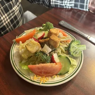 Small plates for salad bar with lots of veggies.