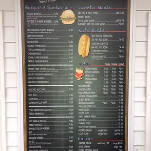 a menu on a chalk board