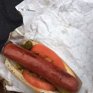 Chicago Dog with a pickle underneath
