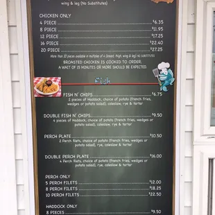 a menu for fried chicken