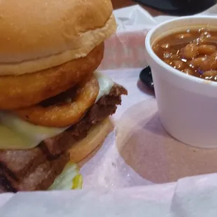 Aus man sandwich and baked beans