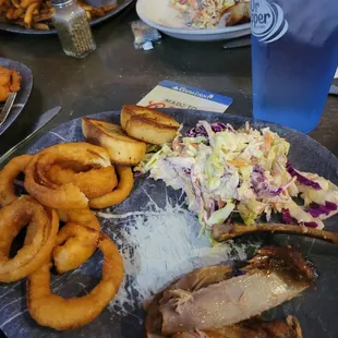 Slaw and fries included