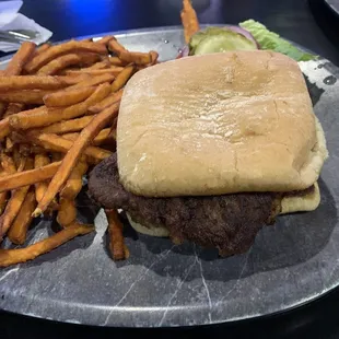 Chicken fried steak sandwich with sweet potato fries