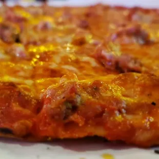 a cheesy pizza