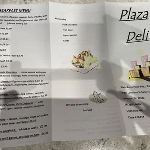Breakfast menu