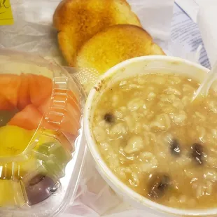 Oatmeal (added my favorite toppings), toast and fruit