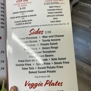 Baked Potato menu
