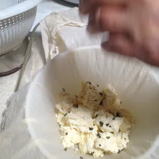 Cheese Class - draining the sage gouda.