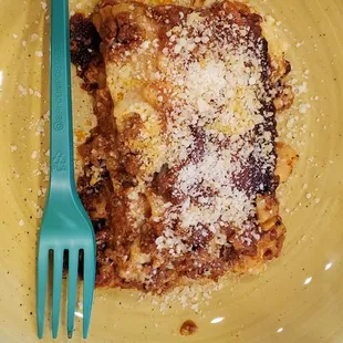 Tiny, microwaved lasagne. You can absolutely tell it not homemade. If it is though, you may need to revisit your recipe.