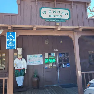 the entrance to a restaurant