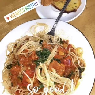 Capellini alla Checca  Fresh Tomatoes, Olive oil, Garlic &amp; Basil