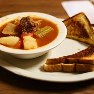 Beef Stew with a grilled cheese...