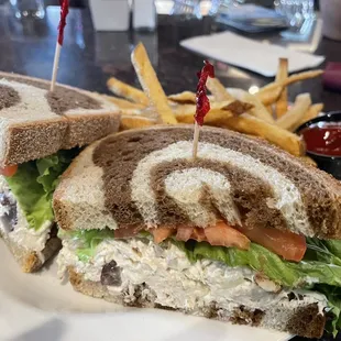 Chicken salad sandwich with grapes (I chose rye bread)