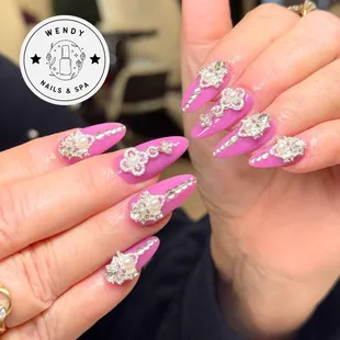 Pretty in pink and sparkling with bling  Our latest nail art design combines the perfect blush tone with dazzling gems for a look that&apos;s