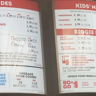 a menu for a fast food restaurant