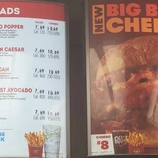 a menu for the big bacon cheddar