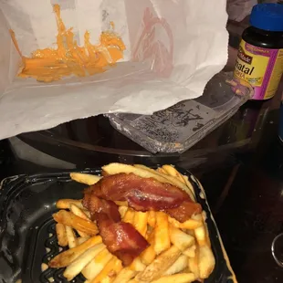 a hot dog and french fries