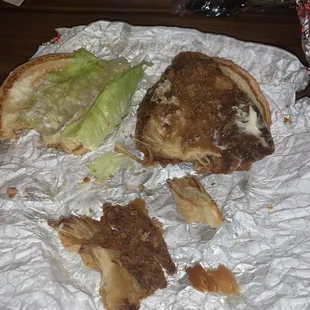 Ordered a Homestyle Chicken Sandwich but got a dried up dog treat instead.