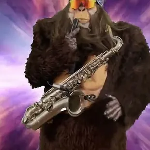 a gorilla playing a saxophone