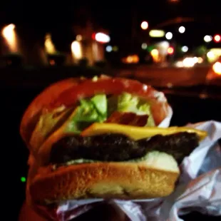 Delicious blur! Too excited to eat our bacon jr cheeseburger ;) yum