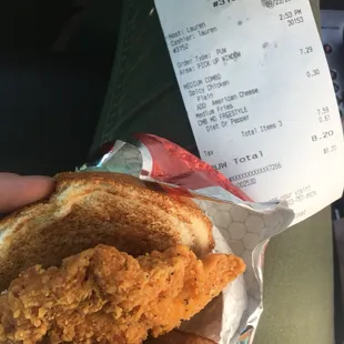 a fried chicken sandwich in a wrapper