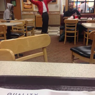 Free entertainment at this location. Dancing/ singing homeless men. Nice touch