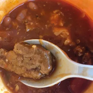 Huge chunks tells me someone hurried making it along. Goodness. At first I'm like awesome very thick chili but not that chunky.