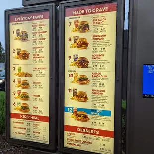 Drive-thru burger menu.