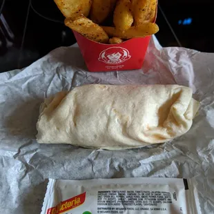 Sausage, Egg &amp; Cheese burrito for $1.49 &amp; a small Seasoned Potatoes for $1.49.