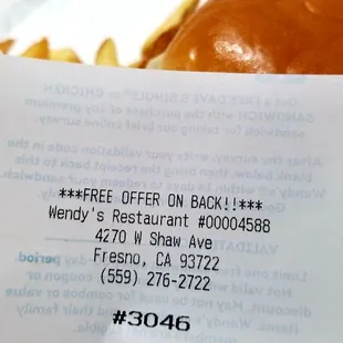 Free offer on the back of your receipt..