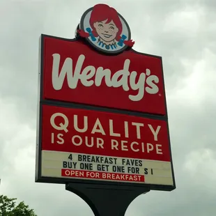 a sign for wendy&apos;s quality is our recipe