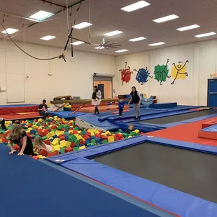 foam pit and trampoline in the blue gym