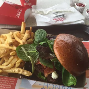 Blue cheese burger and fries