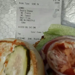 a sandwich and a receipt