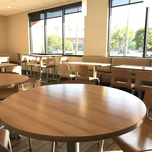 tables and chairs in a restaurant