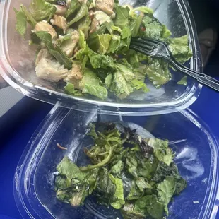 a plastic container with a salad in it