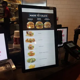 a menu on a large screen