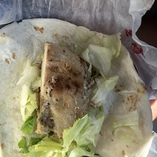 Cold chicken w some weird grey junk on it. Dirty, old brown lettuce.  That&apos;s it disgusting.