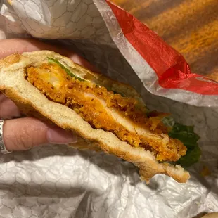 Chicken Sandwich cut in half.