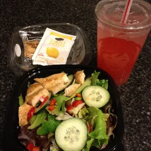 Half order chicken Asian salad with a small strawberry lemonade......yummy!