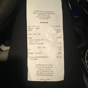 My order and receipt from tonight.