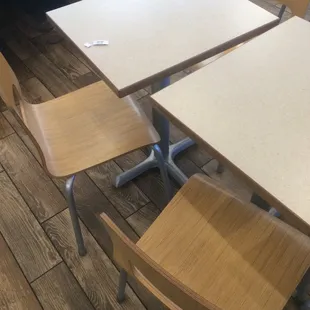 tables and chairs in a restaurant