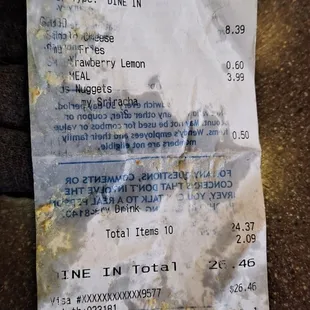 This is my grease soaked receipt that was in the bag. Thanks I can't even read it now