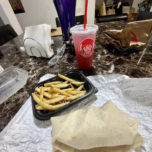 Blueberry Pomegranate Lemonade, Grilled Chicken Wrap &amp; Garlic Fries