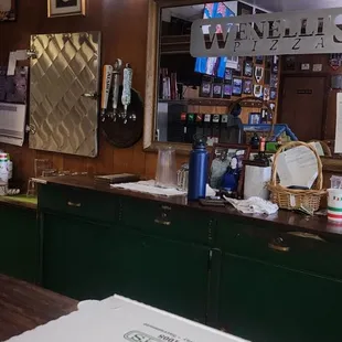 a pizza box on the counter