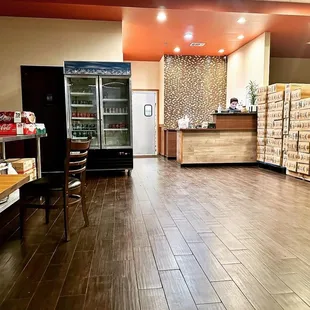 a view of the kitchen and dining area