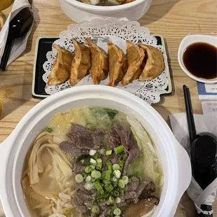 Beef Flank Rice Noodle, Fried Dumpling and Chicken Rice Noodle