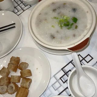 Shredded Pork and Preserved Egg Congee Breakfast