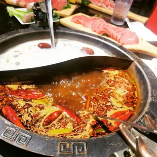 a hot pot of food